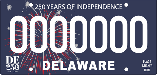 Delaware 250 anniversary license plate