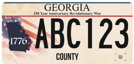 Georgia America 250 USA Semiquincentennial standard license plate, available January 2026