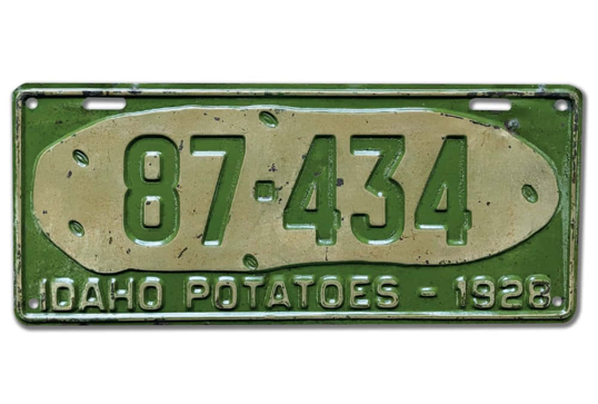 Idaho Potatoes license plate from 1928