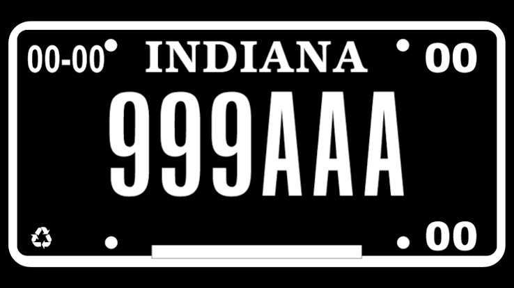 Indiana Blackout license plate, an all-black plate with white lettering introduced in 2025