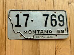 Montana license plate stamped with the words PRISON MADE, used from 1939 through 1957