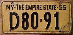 1950s New York annual license plate in black and gold