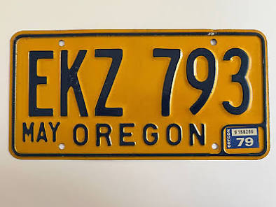 1970s Oregon blue on gold embossed passenger license plate