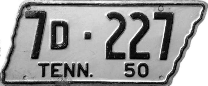 1950 Tennessee state-shaped license plate