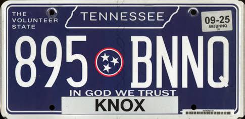 Tennessee In God We Trust plate option on the green hills design, introduced in 2017